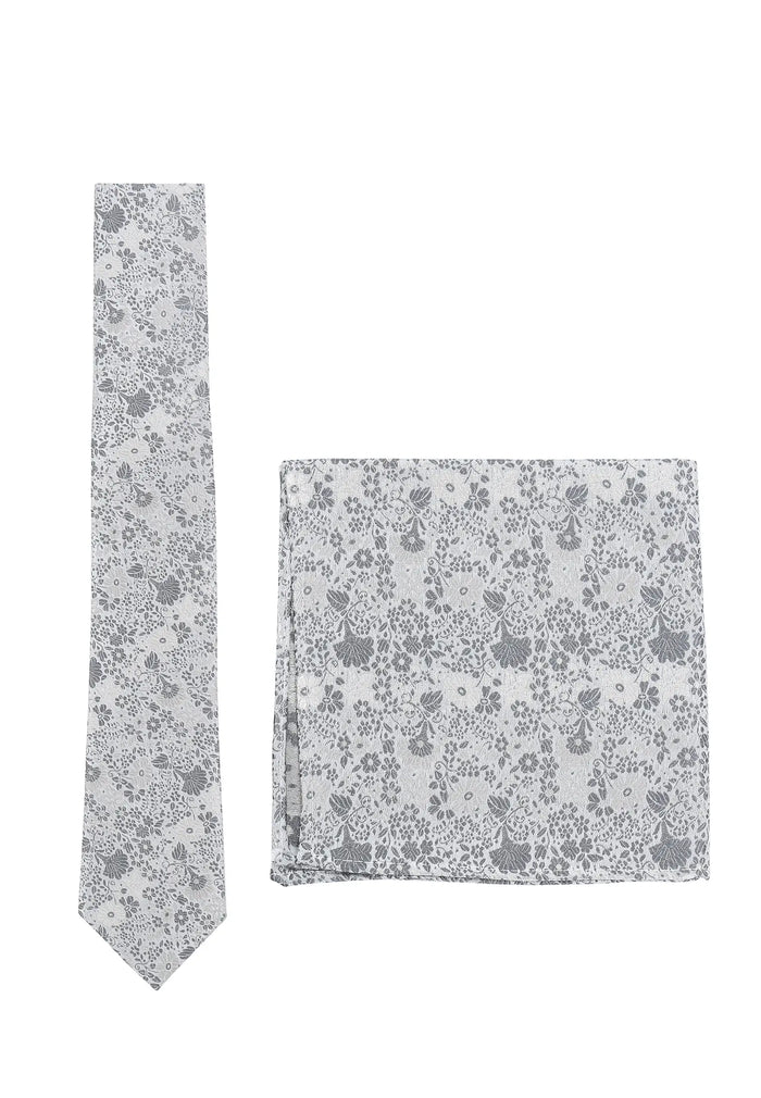 Hochzeitskrawatte Einstecktuch Set Herren aus Seide – Floral