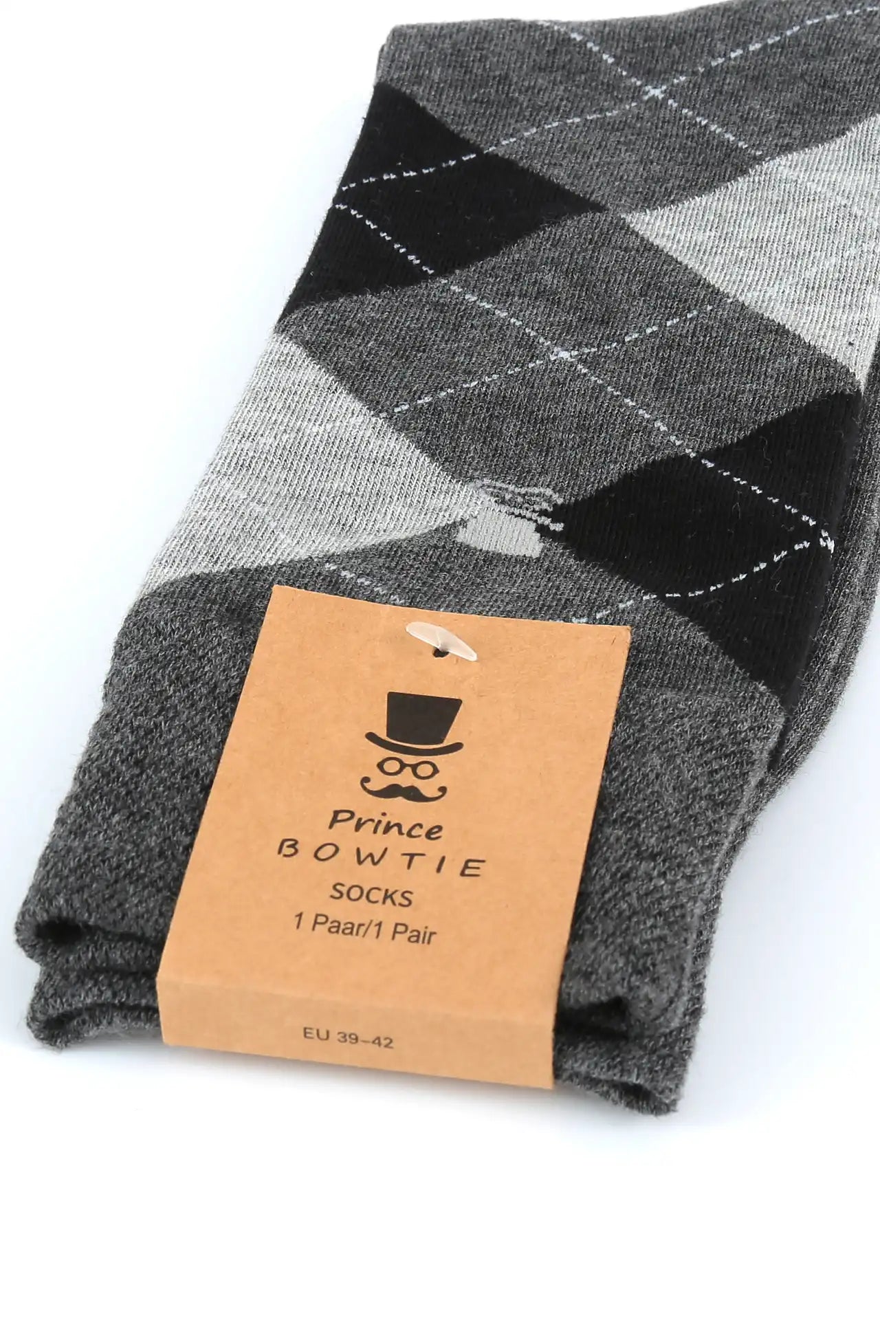(Anthrazit) Herren Socken Argyle-Muster mit Prince Bowtie Etikett – Verpackung