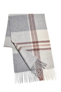 (Grau) Cashmere Schal Herren kariert 100% Kaschmir – gefaltet mit Fransen