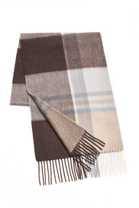 (Beige) Cashmere Schal Herren kariert 100% Kaschmir – gefaltet mit Fransen