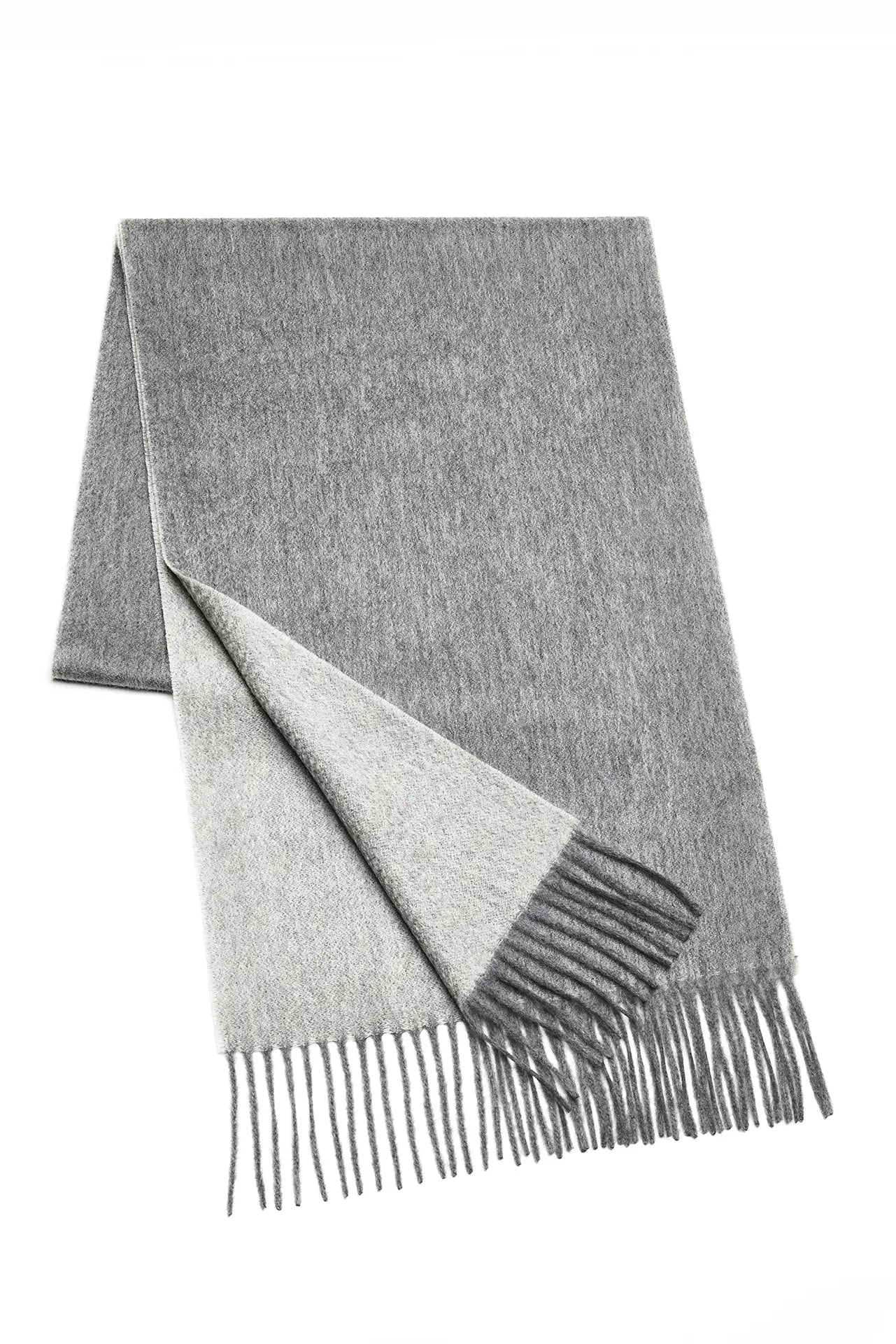 (Grau) Kaschmirschal Herren Uni 100% Cashmere – gefaltet mit Fransen