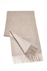 (Beige) Kaschmirschal Herren Uni 100% Cashmere – gefaltet mit Fransen