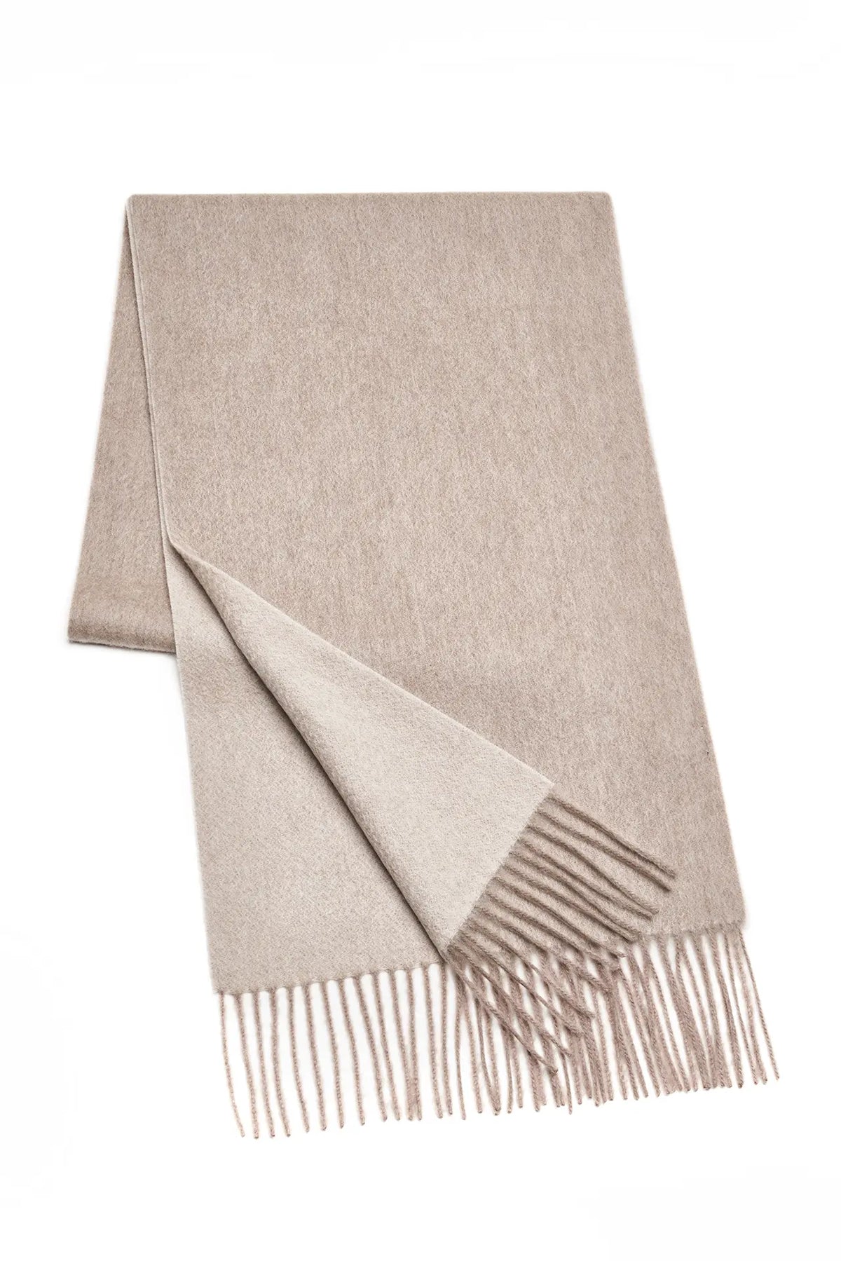 (Beige) Kaschmirschal Herren Uni 100% Cashmere – gefaltet mit Fransen