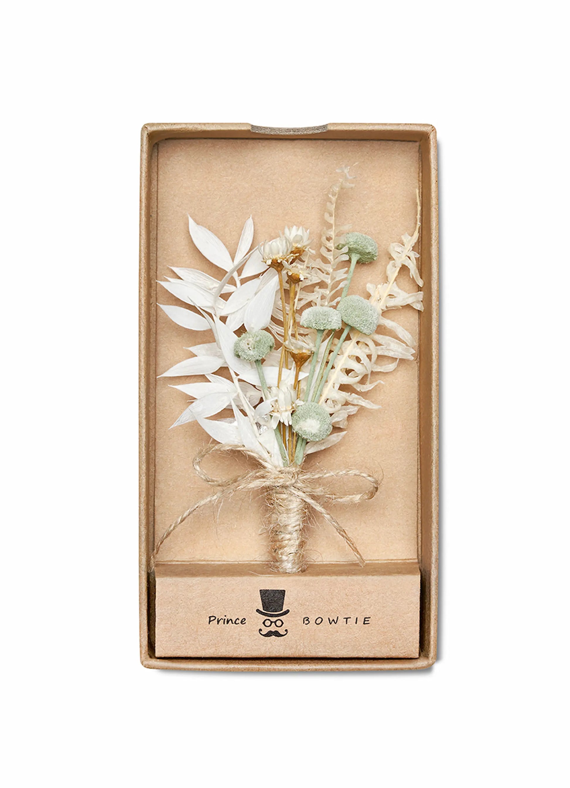 (Mint) Hochzeitsanstecker Trockenblumen in Geschenkbox – Boutonniere Bräutigam Prince Bowtie