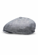 (Blau) Newsboy Cap Herren aus Leinen – Ballonmütze Detailansicht