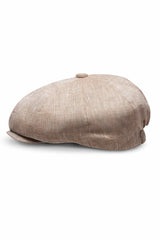 (Beige) Newsboy Cap Herren aus Leinen – Ballonmütze Detailansicht