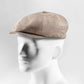 (Beige) Ballonmütze Herren Leinen – Newsboy Cap seitliche Ansicht auf Mannequin