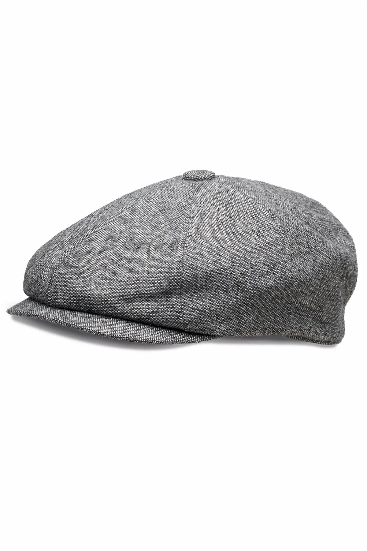 (Grau) Ballonmütze Tweed Newsboy Cap – Detailansicht schräg