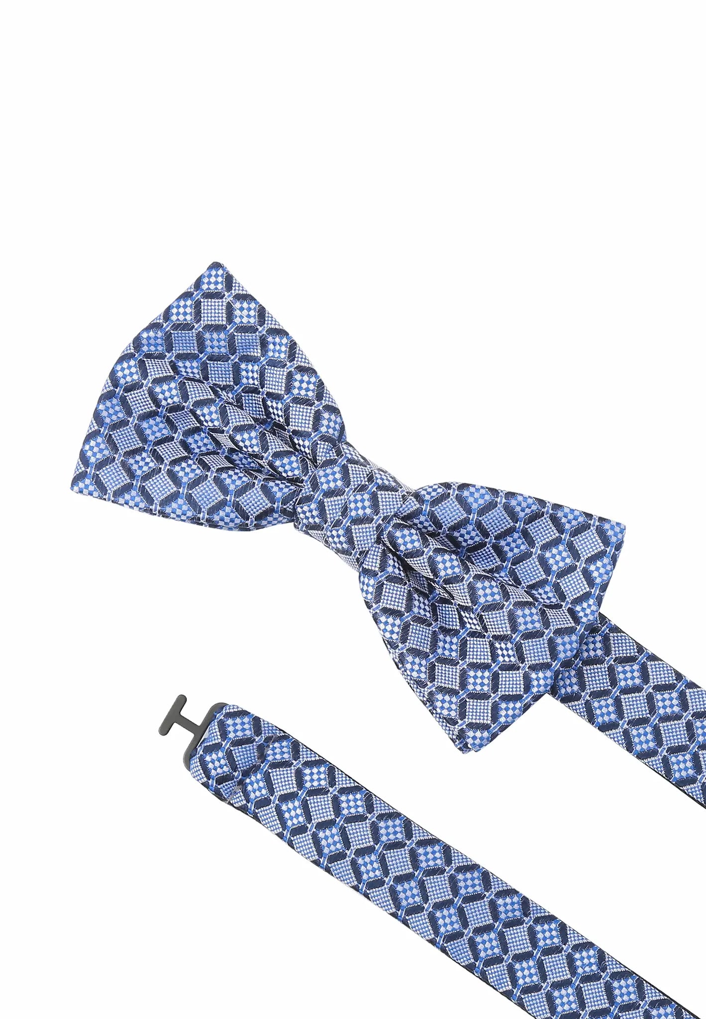 (Blau) Detailaufnahme Seidenfliege Würfelmuster blau mit verstellbarem Band