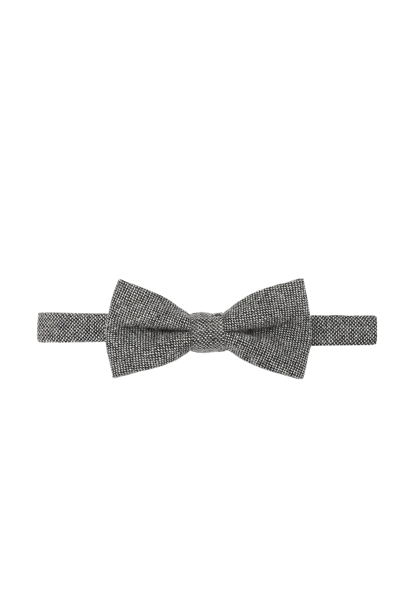 (Grau) Fliege Herren Tweed Wolle – Frontalansicht mit Größenband