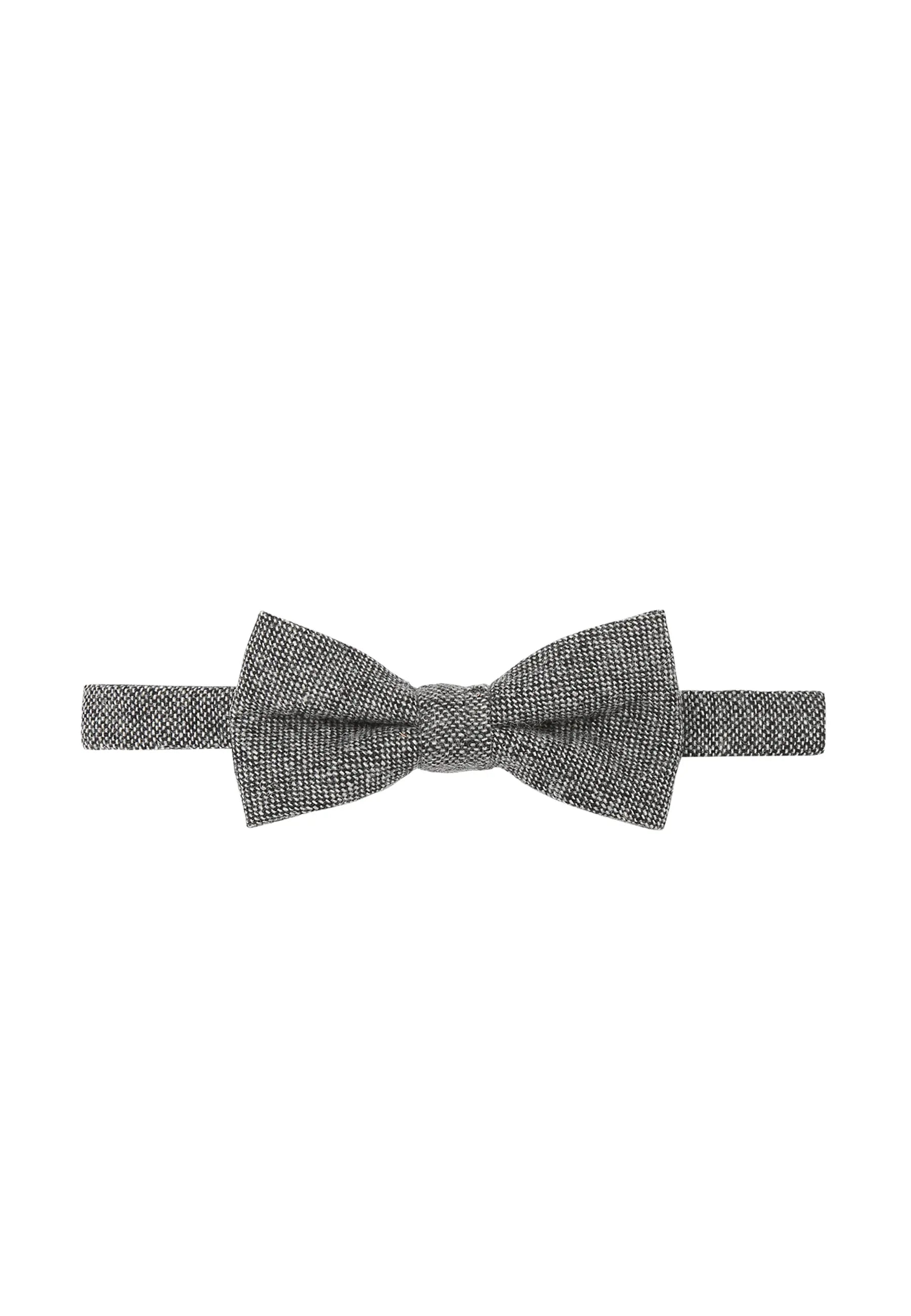 (Grau) Fliege Herren Tweed Wolle – Frontalansicht mit Größenband