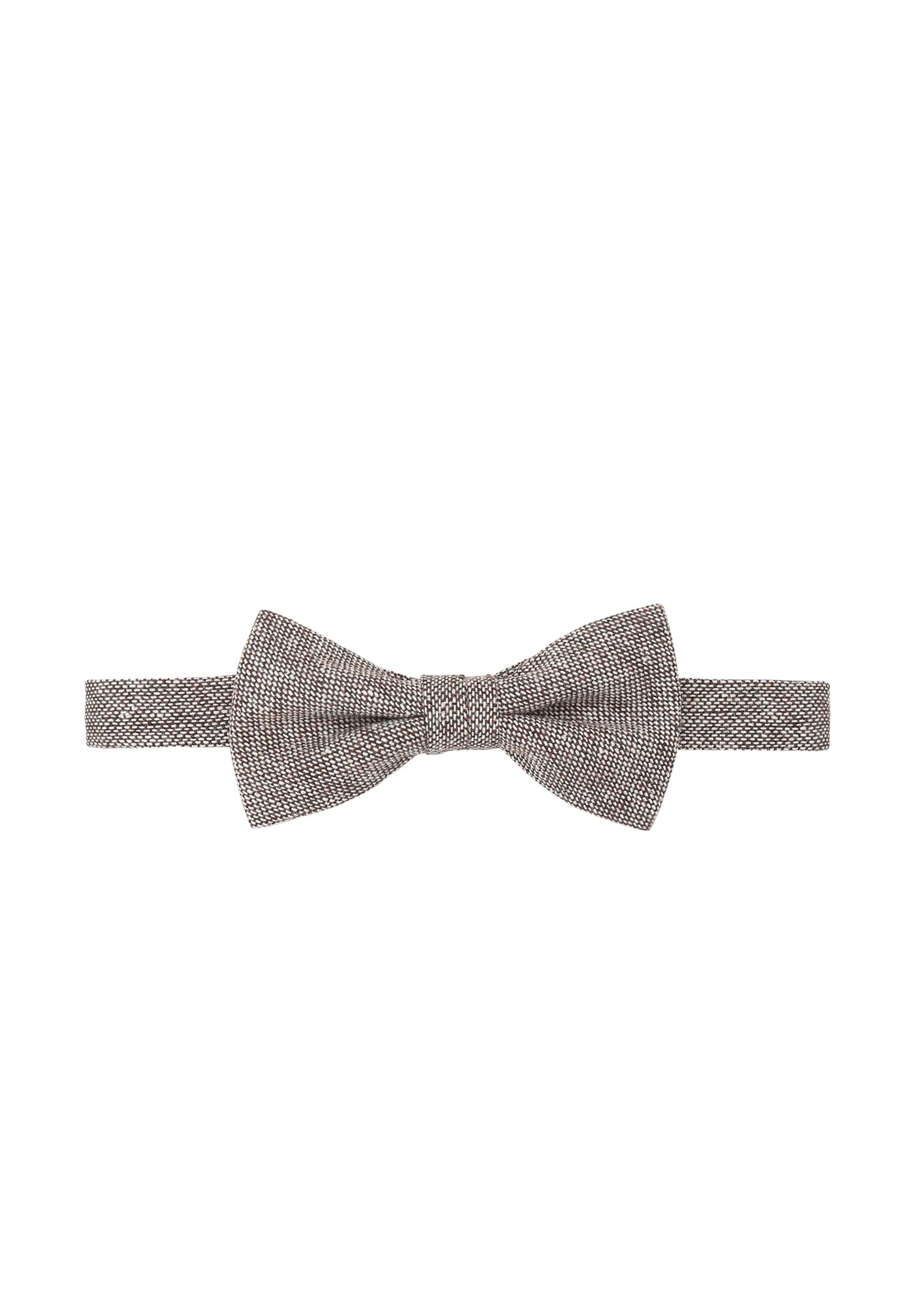 (Beige) Fliege Herren Tweed Wolle – Frontalansicht mit Größenband