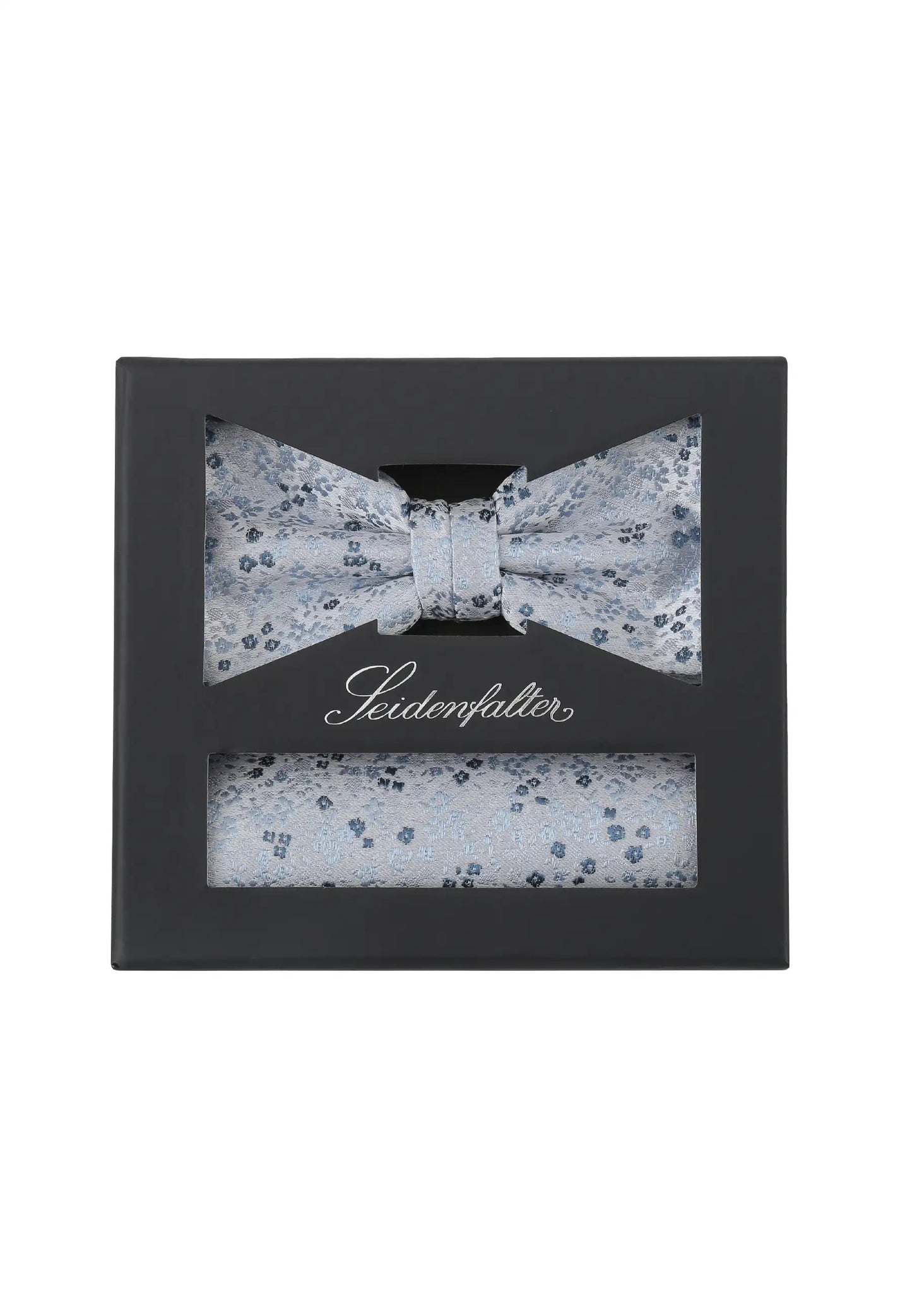 (Hellblau) Seidenfalter Fliege-Einstecktuch Set in Geschenkbox, florales Muster