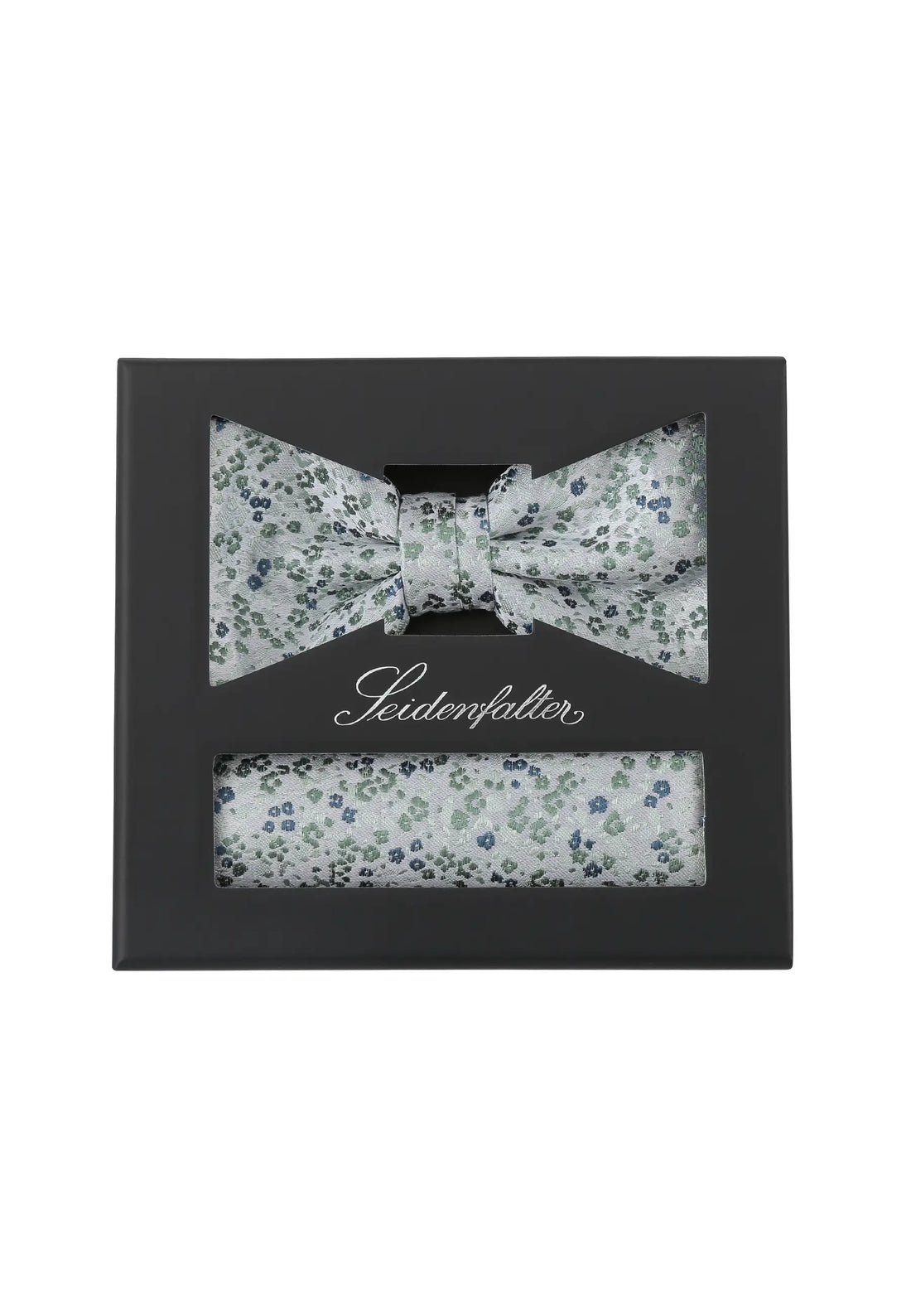 (Mint) Seidenfalter Fliege-Einstecktuch Set in Geschenkbox, florales Muster