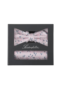 (Rosa) Seidenfalter Fliege-Einstecktuch Set in Geschenkbox, florales Muster