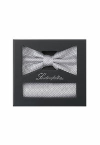 (Hellgrau) Fliege und Einstecktuch Set aus Seide in Geschenkbox, Feinstruktur