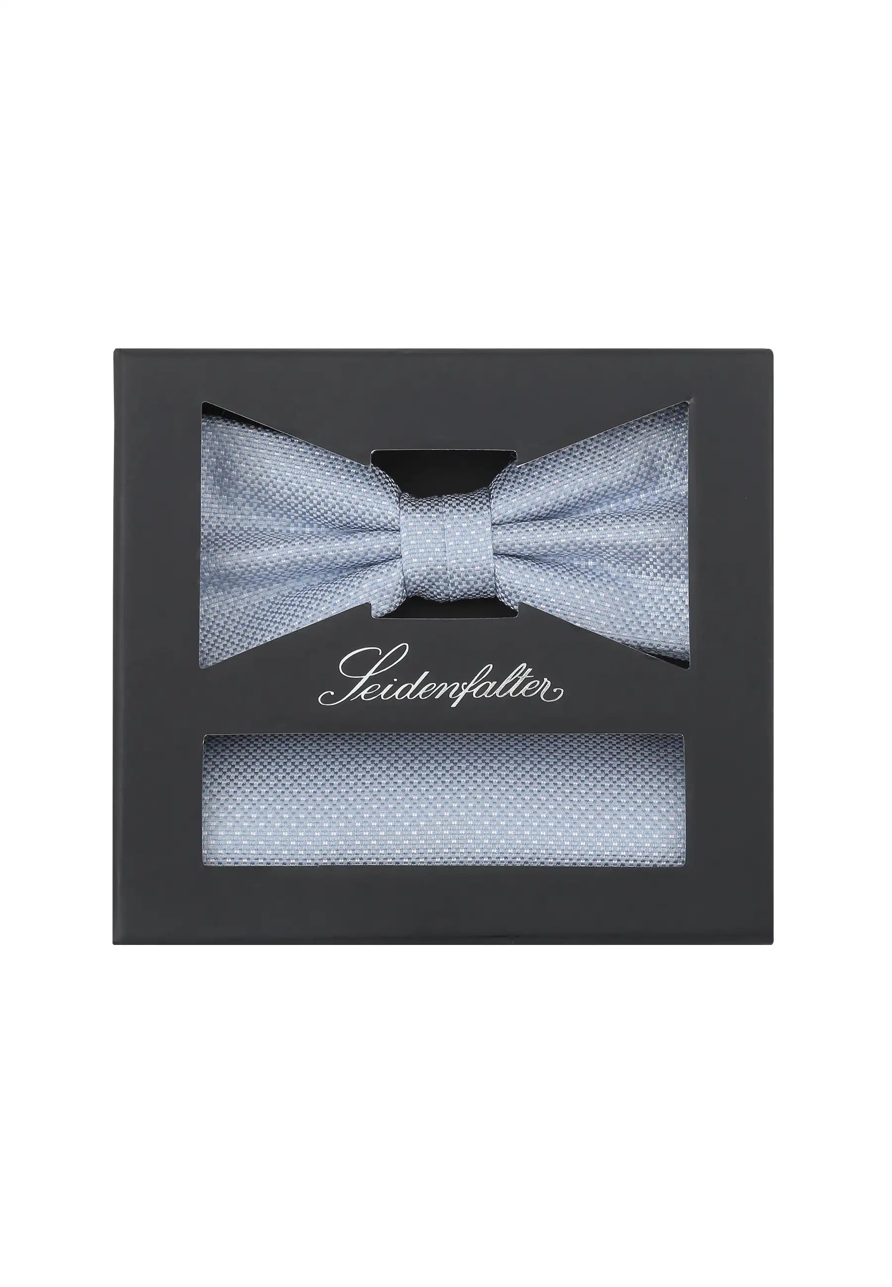 (Hellblau) Fliege und Einstecktuch Set aus Seide in Geschenkbox, Feinstruktur