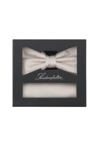 (Beige) Fliege und Einstecktuch Set aus Seide in Geschenkbox, Feinstruktur