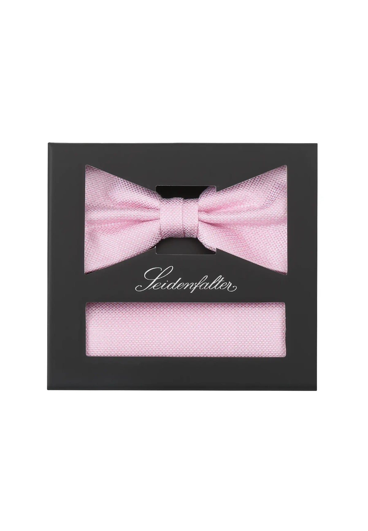 (Rosa) Fliege und Einstecktuch Set aus Seide in Geschenkbox, Feinstruktur