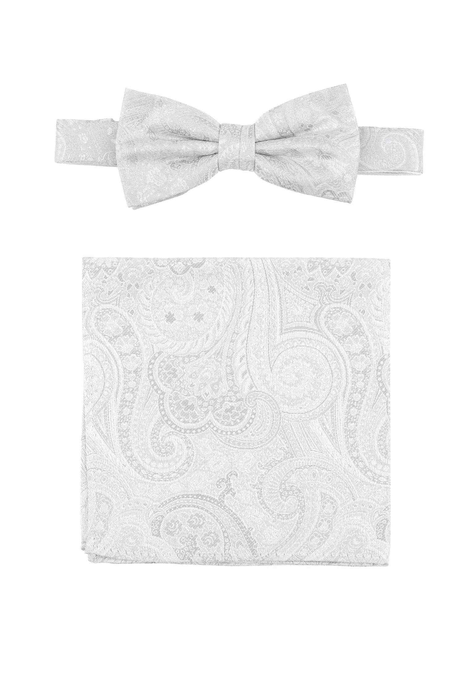 (Champagner) Fliege und Einstecktuch Set Hochzeit Paisley – Fliege und Tuch ausgelegt