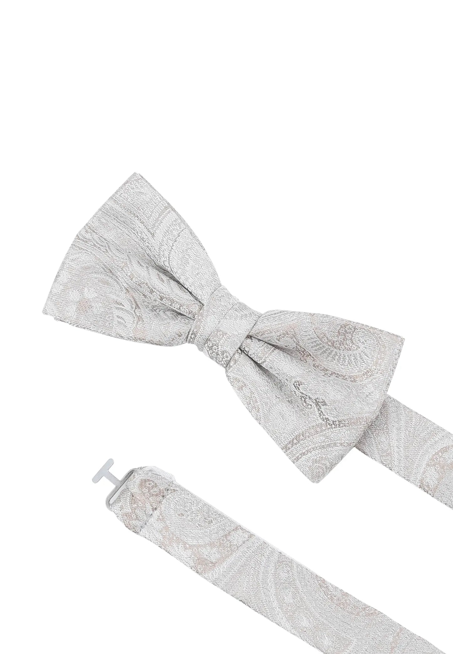 (Beige) Fliege Hochzeit Paisley Seide – Detailansicht mit verstellbarem Größenband