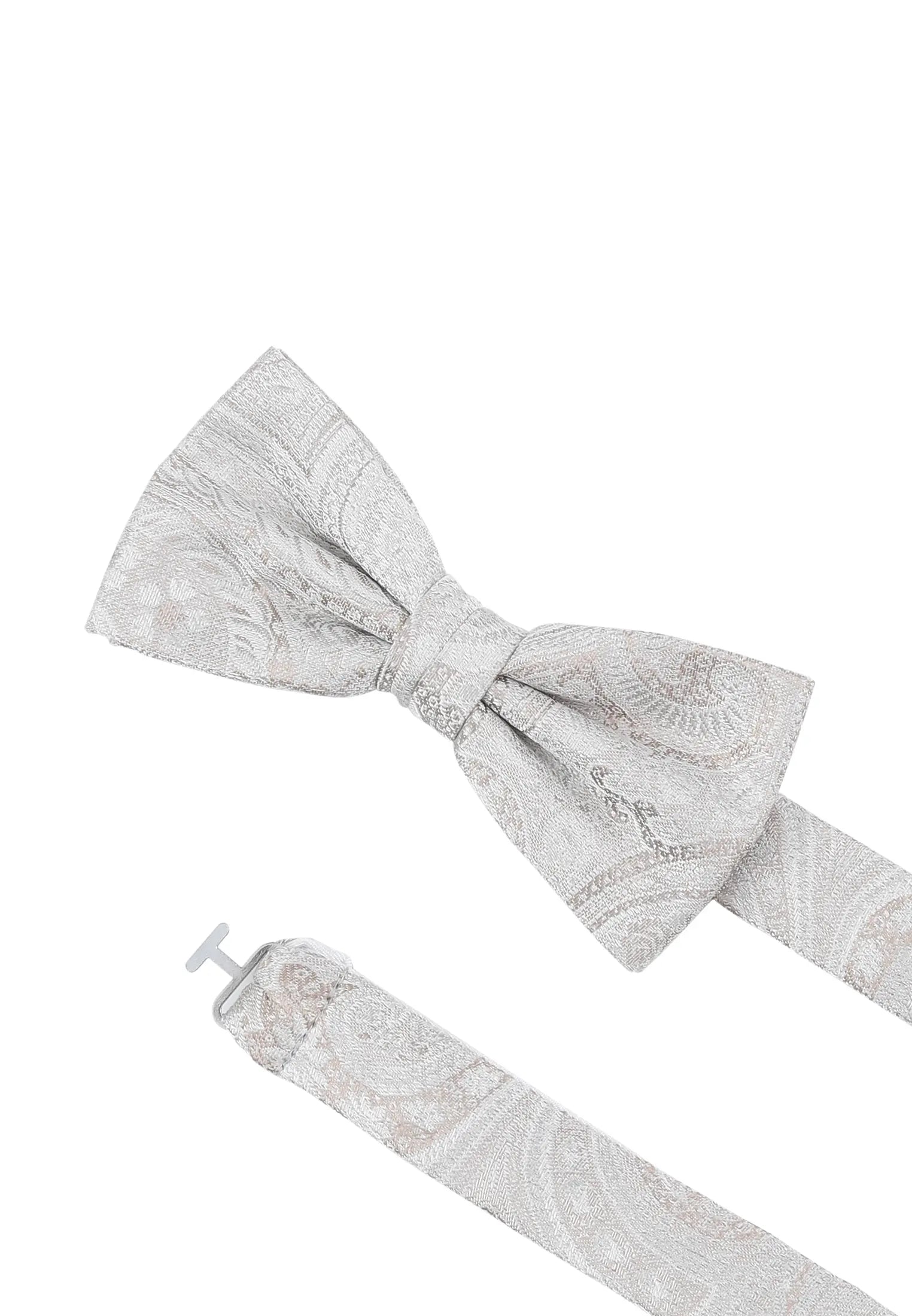 (Beige) Fliege Hochzeit Paisley Seide – Detailansicht mit verstellbarem Größenband