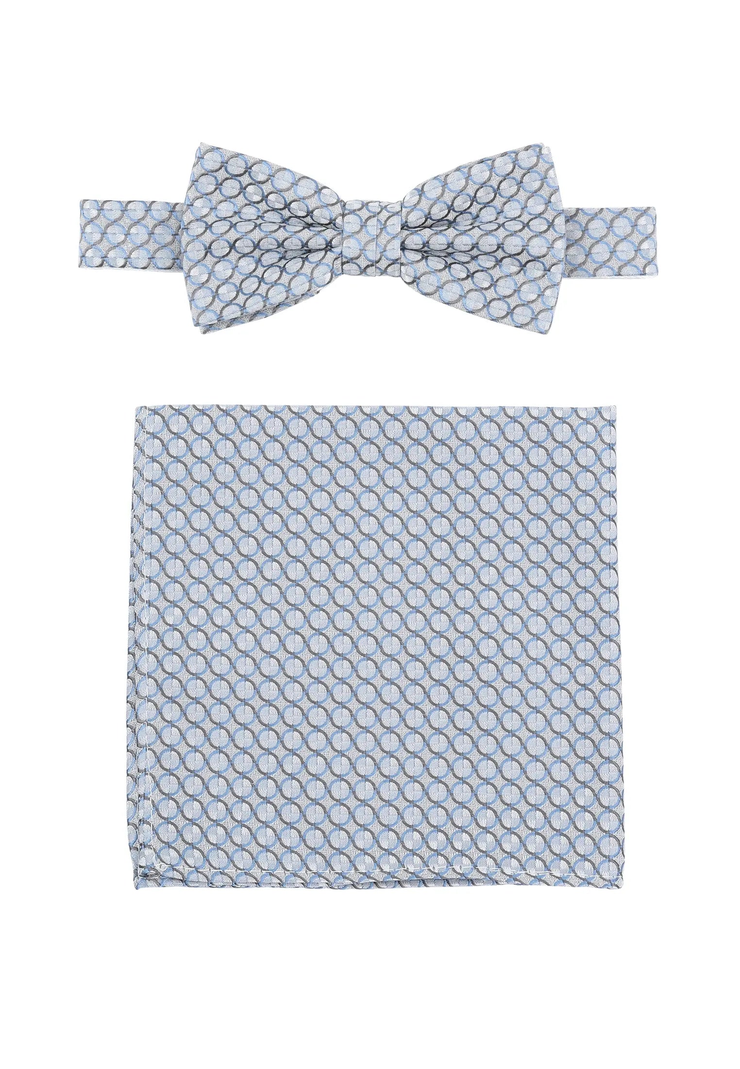 (Blau) Fliege und Einstecktuch Set Hochzeit Kreise – Fliege und Tuch ausgelegt