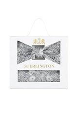 (Silber) Fliege Einstecktuch Set Floral Seide – Sterlington Geschenkbox Frontalansicht