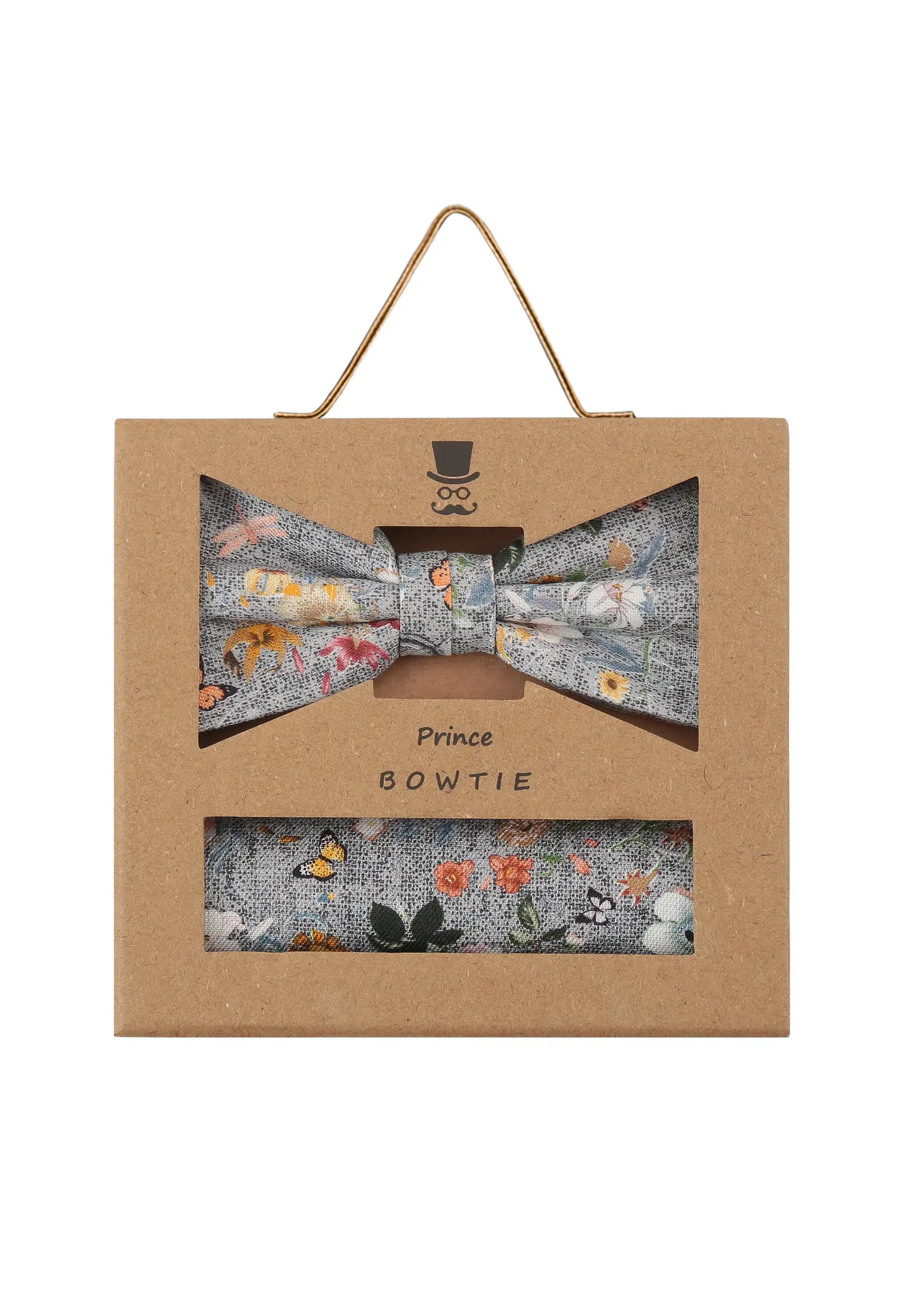 (Grau) Fliege Einstecktuch Set Herren Blumenmuster – Geschenkverpackung