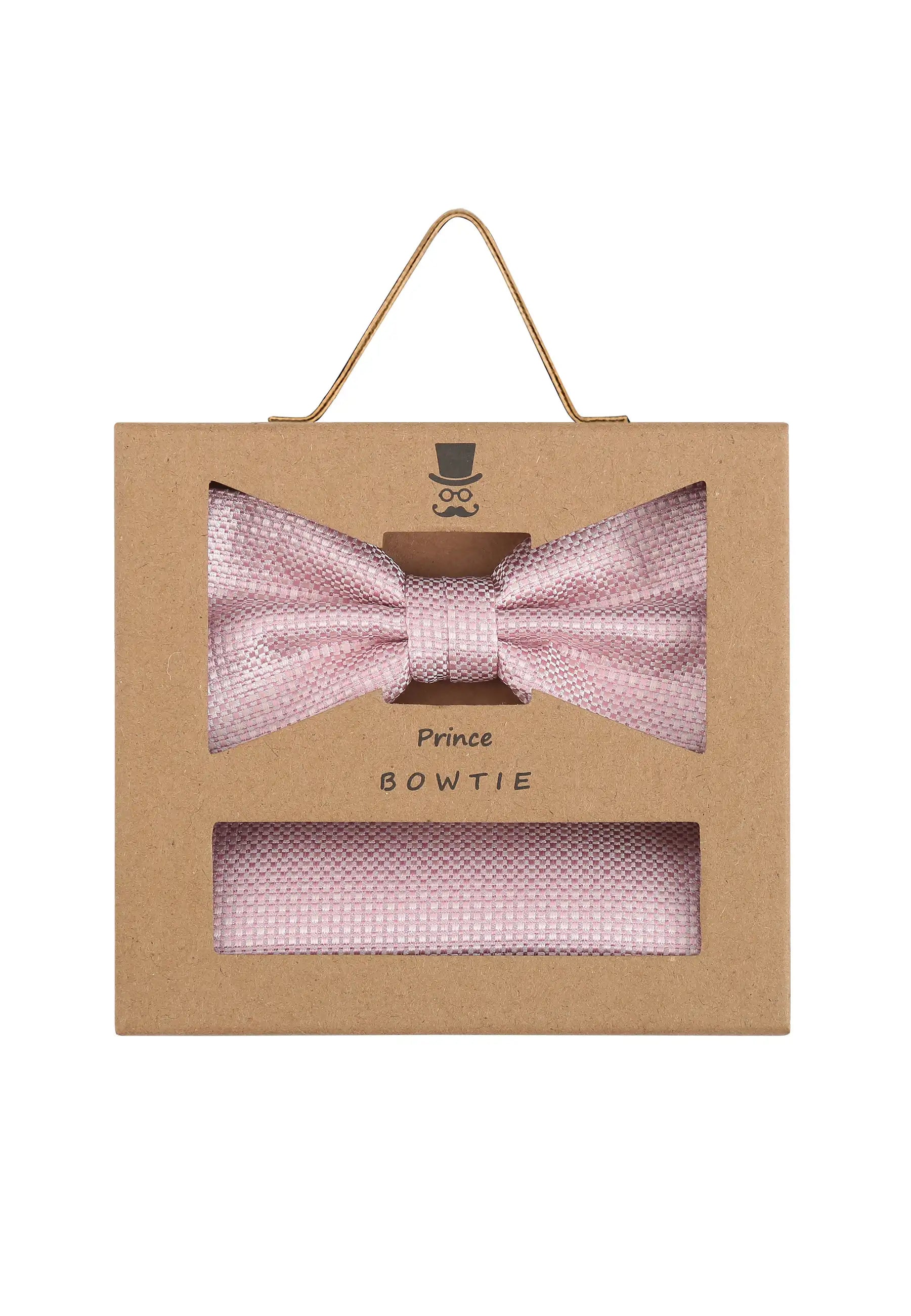 (Rosa) Fliege Einstecktuch Set Herren Mikromuster Seide – Geschenkverpackung Prince Bowtie