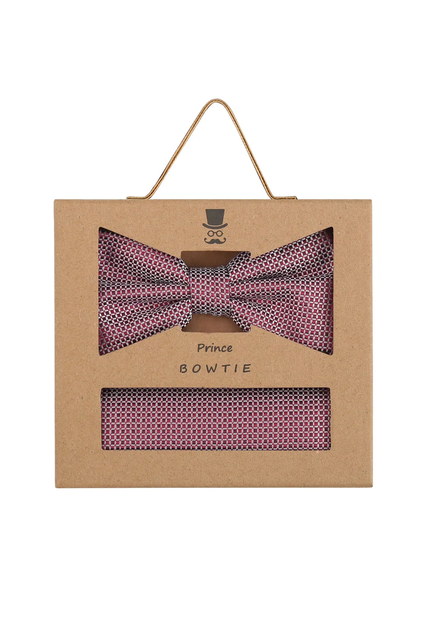 (Bordeaux) Fliege Einstecktuch Set Herren Mikromuster Seide – Geschenkverpackung Prince Bowtie