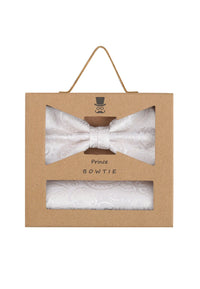(Off-White) Fliege Einstecktuch Set Herren Paisley Seide – Geschenkverpackung Prince Bowtie