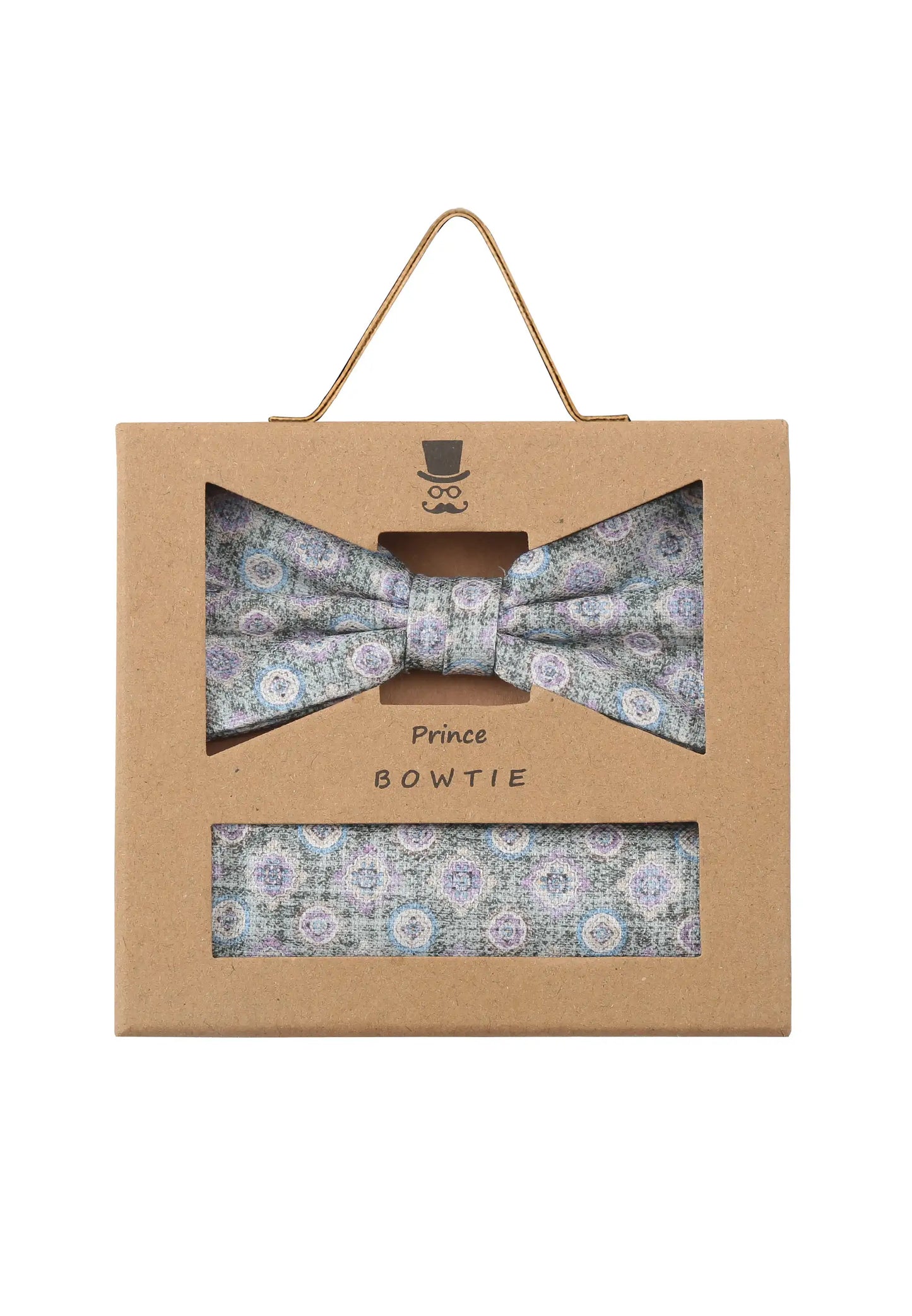 (Grau) Fliege Einstecktuch Set Medaillon-Muster – Geschenkverpackung Prince Bowtie