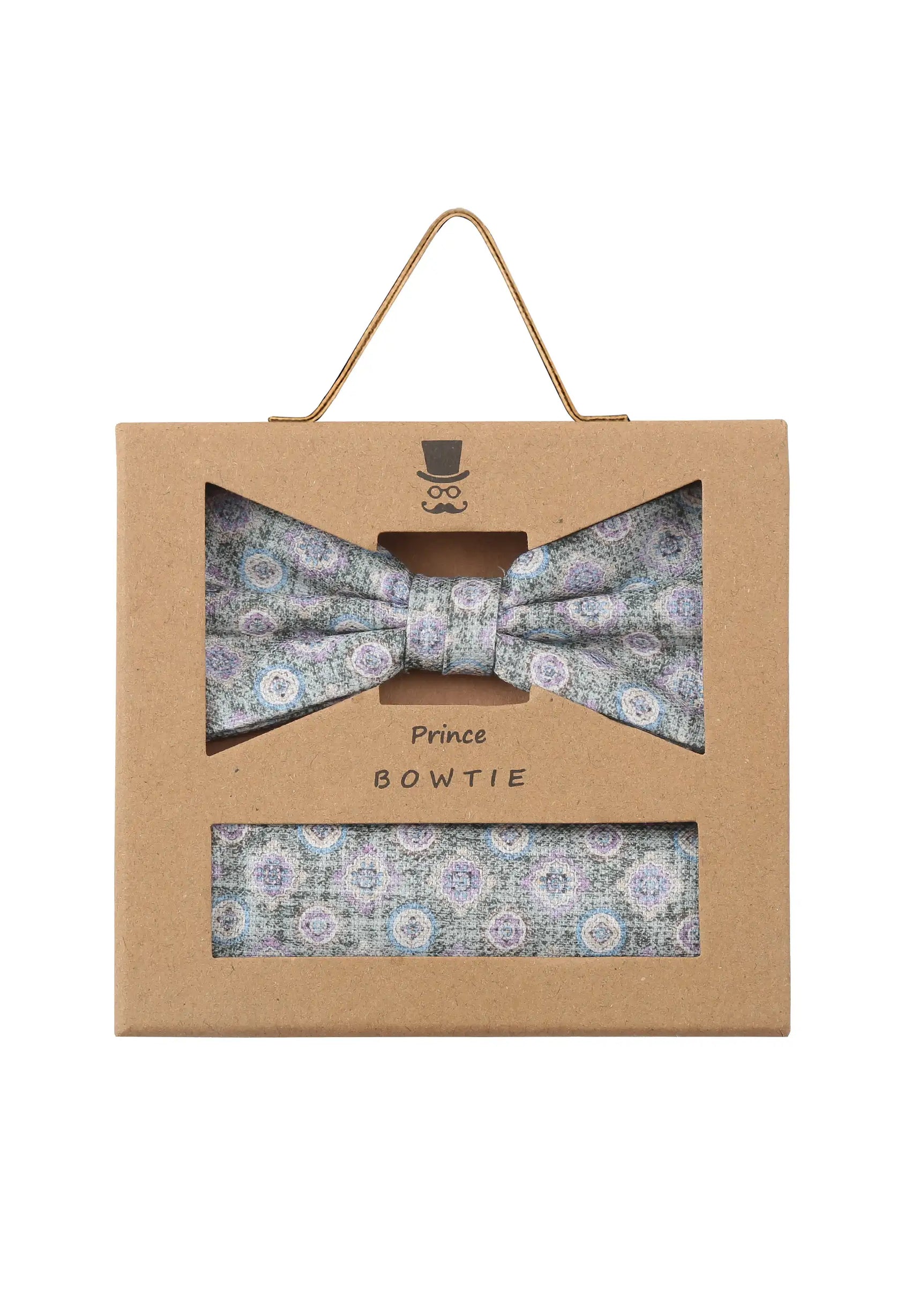 (Grau) Fliege Einstecktuch Set Medaillon-Muster – Geschenkverpackung Prince Bowtie