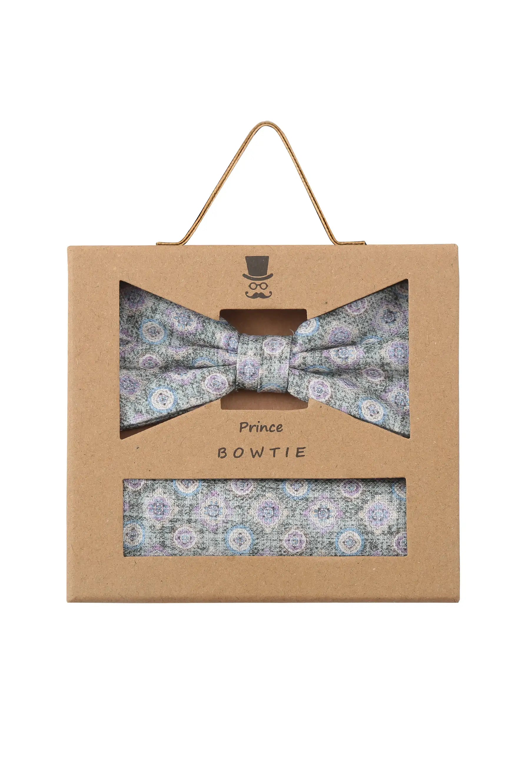 (Grau) Fliege Einstecktuch Set Medaillon-Muster – Geschenkverpackung Prince Bowtie