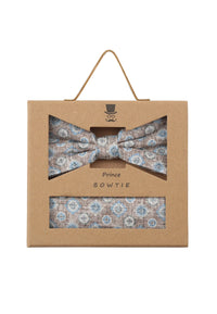 (Beige) Fliege Einstecktuch Set Medaillon-Muster – Geschenkverpackung Prince Bowtie