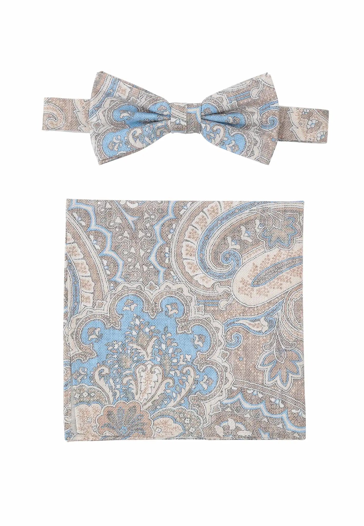 (Beige) Fliege Einstecktuch Set Herren Paisley Baumwolle – Gesamtansicht