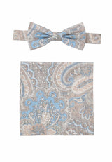(Beige) Fliege Einstecktuch Set Herren Paisley Baumwolle – Gesamtansicht