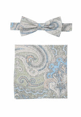 (Grün) Fliege Einstecktuch Set Herren Paisley Baumwolle – Gesamtansicht