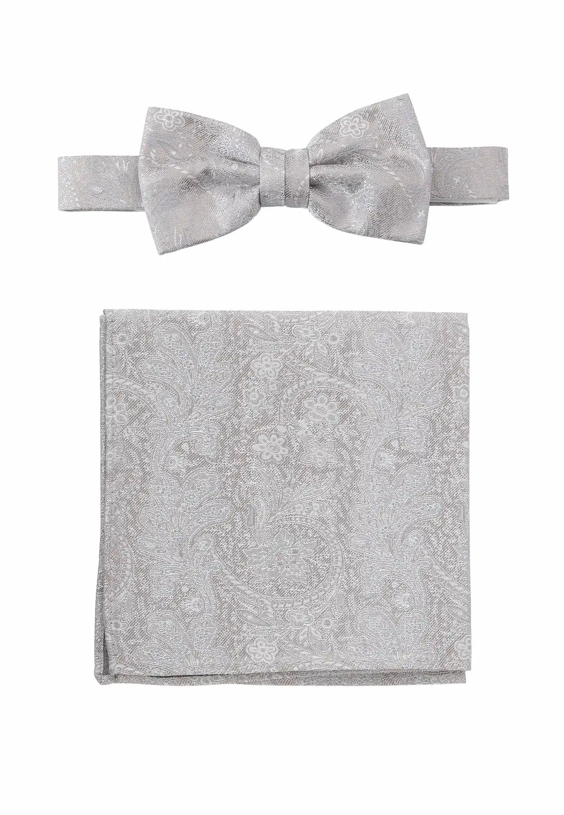 (Beige) Fliege Einstecktuch Set Herren Paisley Seide – Gesamtansicht