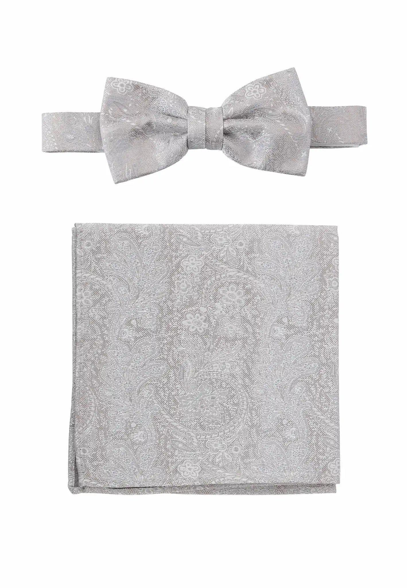 (Beige) Fliege Einstecktuch Set Herren Paisley Seide – Gesamtansicht