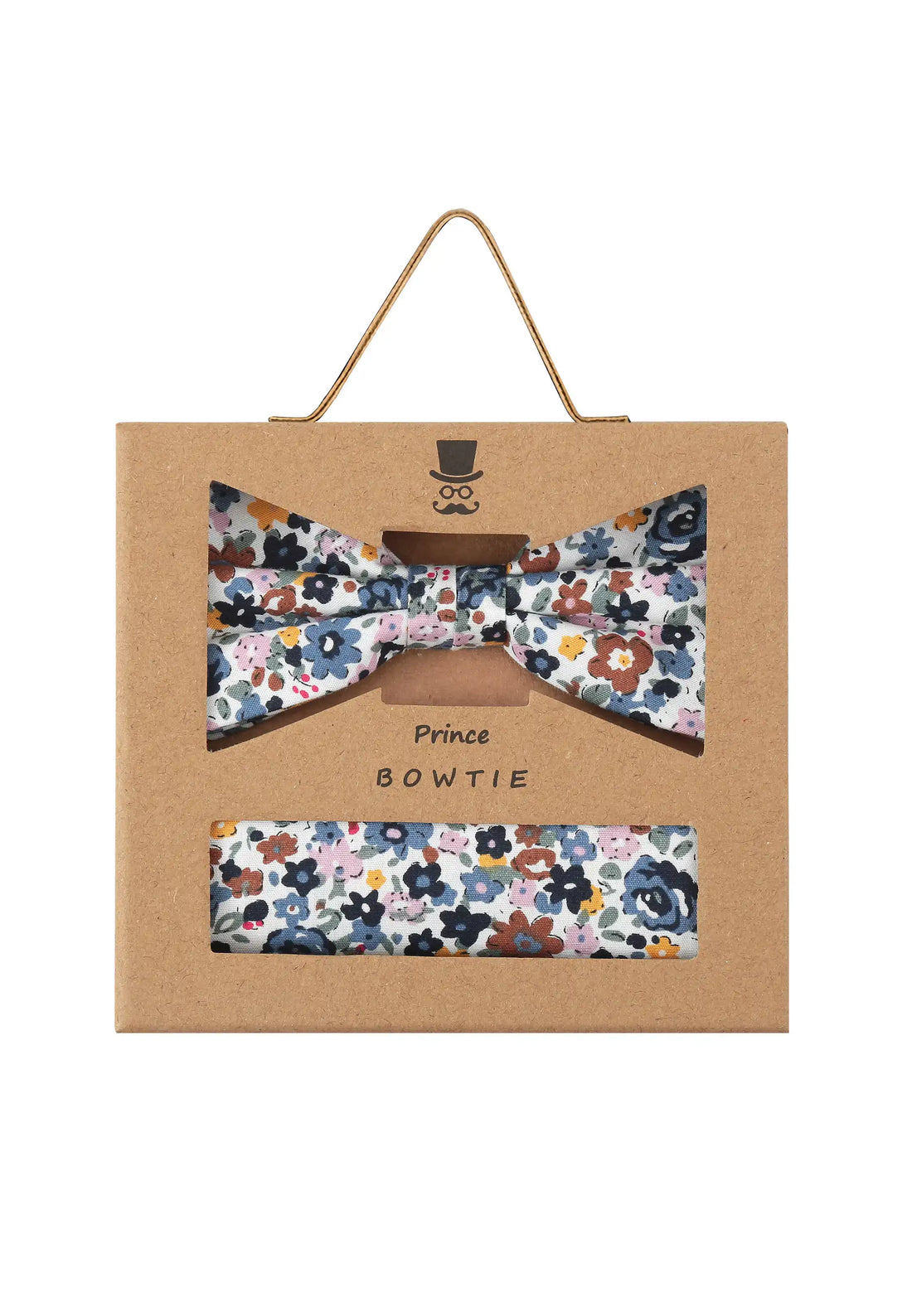 (Dunkelblau) Fliege Einstecktuch Set Blumenmuster Baumwolle – Geschenkverpackung Prince Bowtie