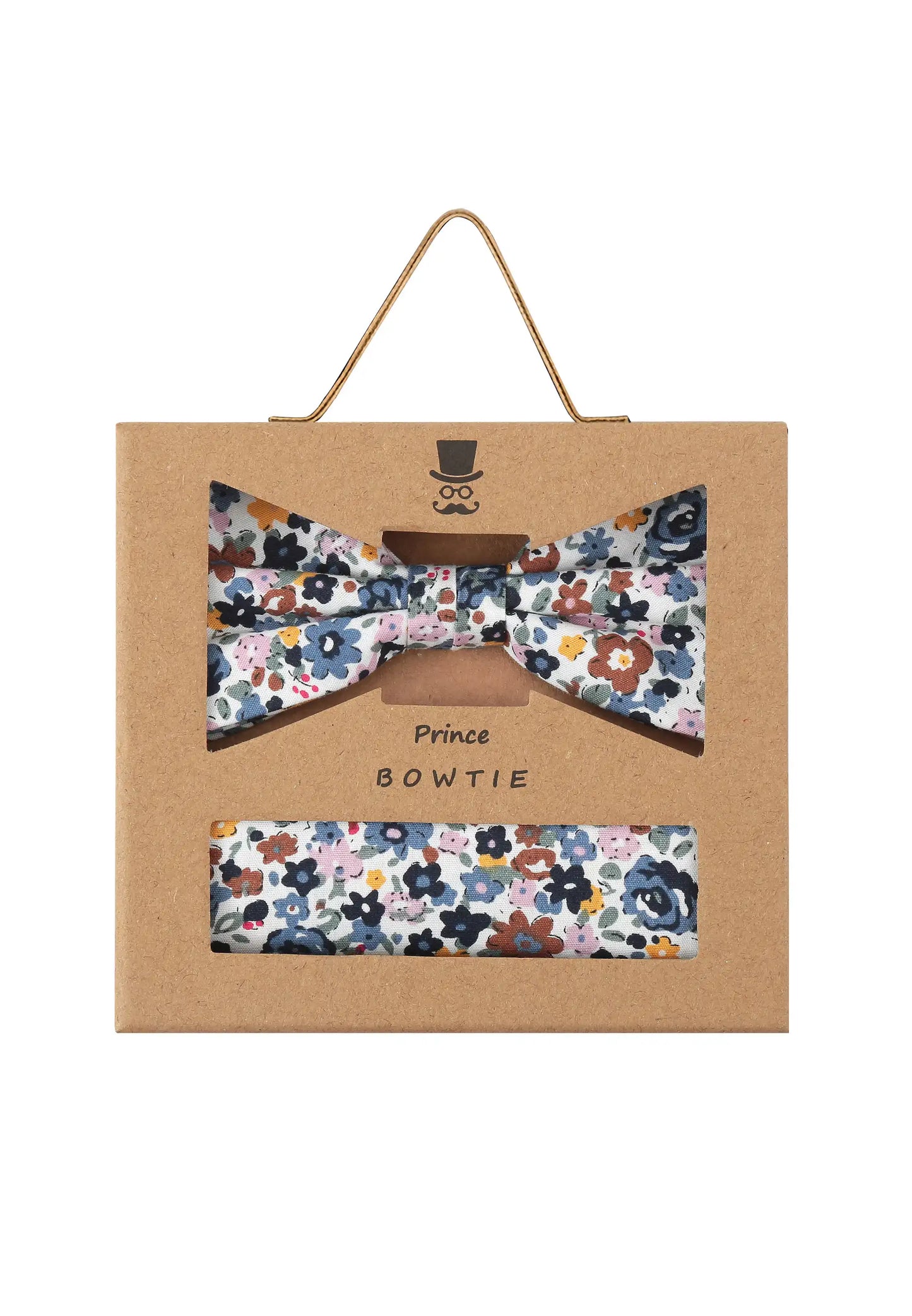 (Dunkelblau) Fliege Einstecktuch Set Blumenmuster Baumwolle – Geschenkverpackung Prince Bowtie