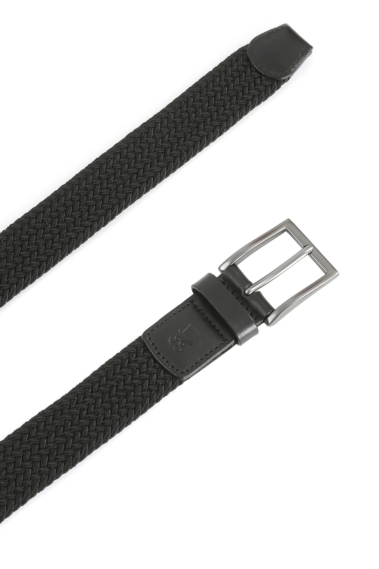 (Schwarz) Elastischer Flechtgürtel Herren 3,5 cm – Schnalle gebürstetes Metall