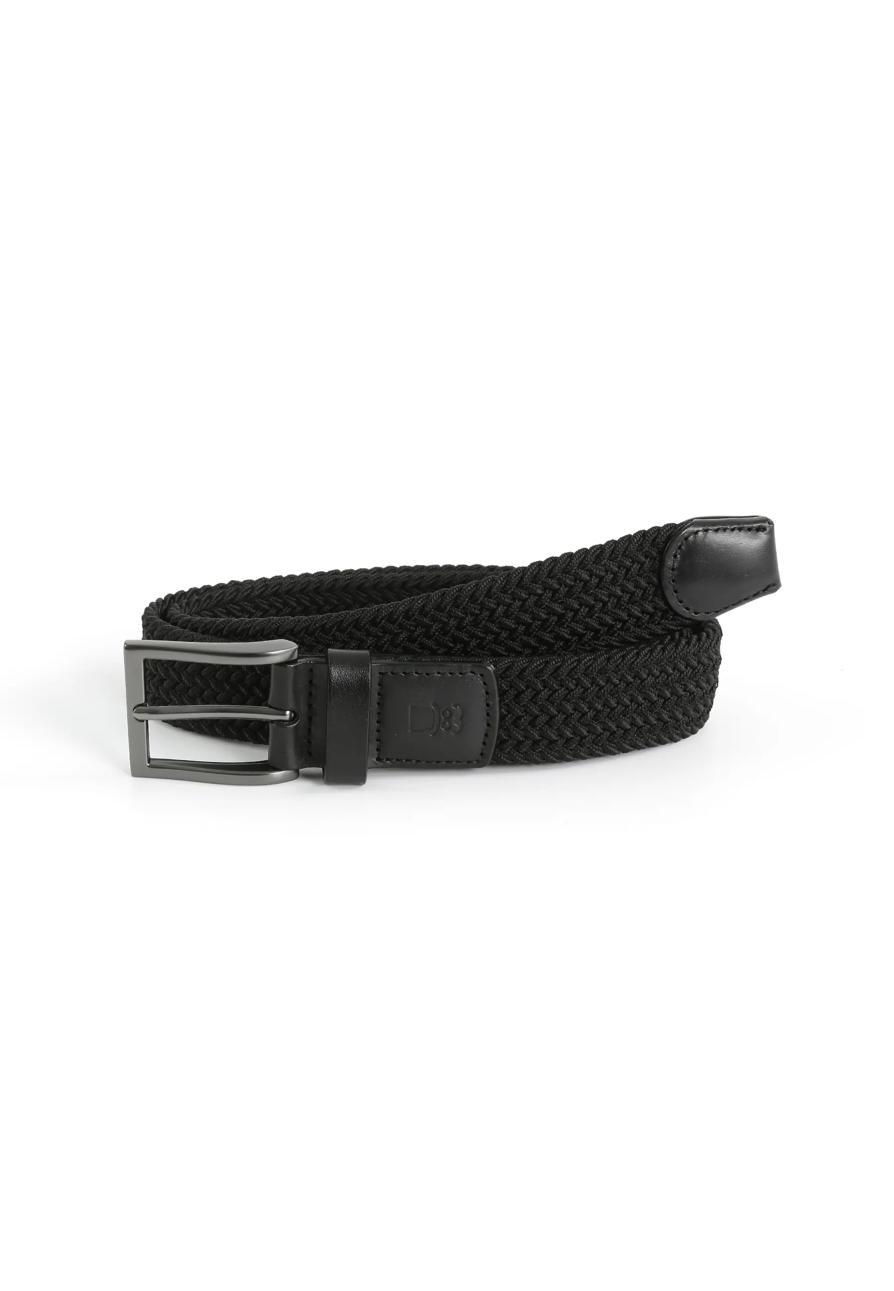 (Schwarz) Flechtbandgürtel Herren elastisch – geflochtener Stretchgürtel aufgerollt