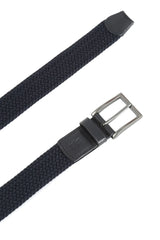 (Dunkelblau) Elastischer Flechtgürtel Herren 3,5 cm – Schnalle gebürstetes Metall