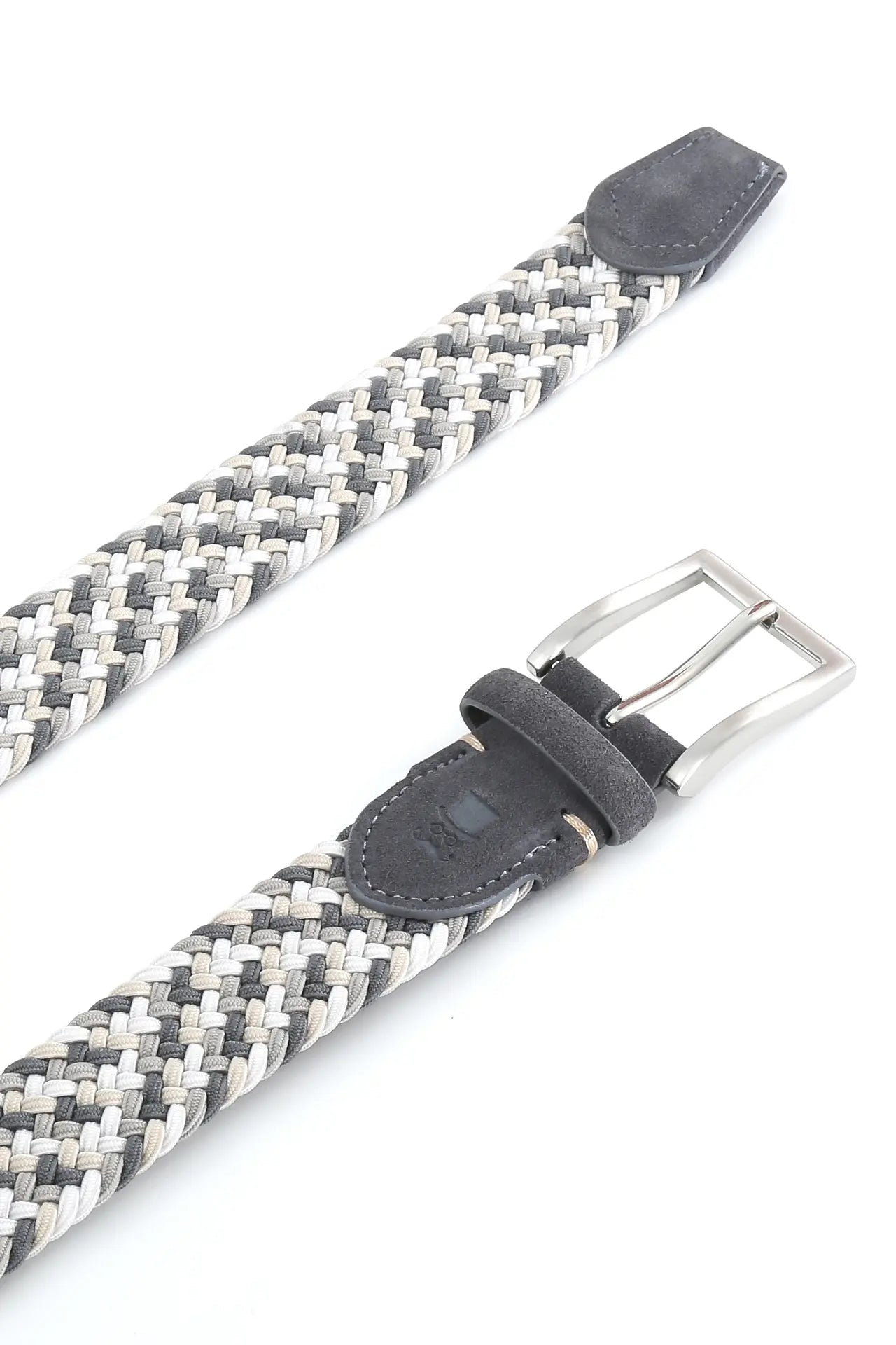 (Grau) Flechtgürtel multicolor Schnalle Silber – Detailansicht Veloursleder