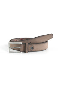 (Taupe) Velours Ledergürtel Herren mit nickelfreier Dornschließe, Paisley-Innenseite