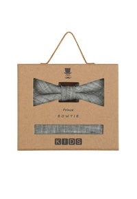 (Mint) Kids Fliege Einstecktuch Set Leinen – Geschenkverpackung Prince Bowtie