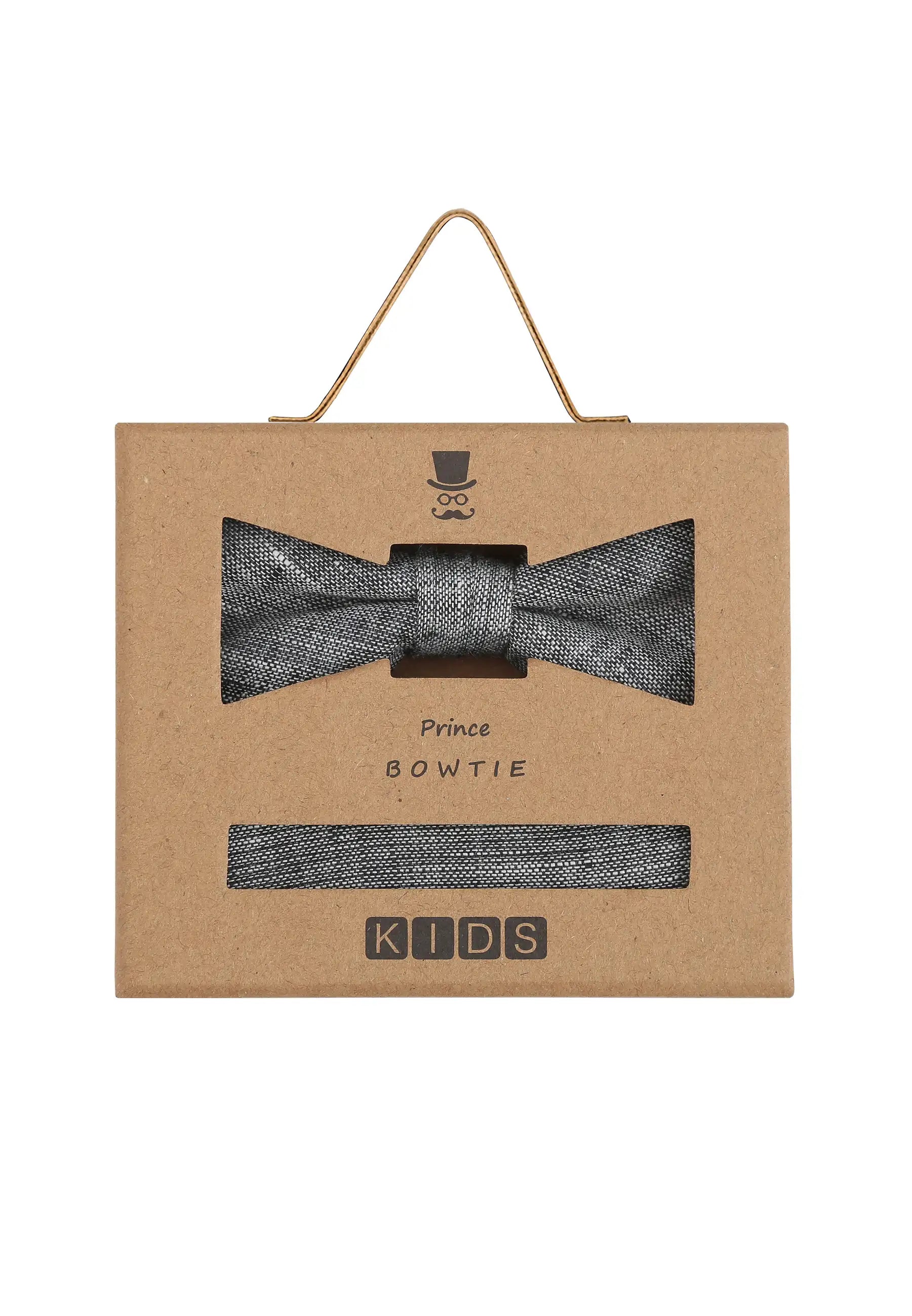 (Grau) Kids Fliege Einstecktuch Set Leinen – Geschenkverpackung Prince Bowtie